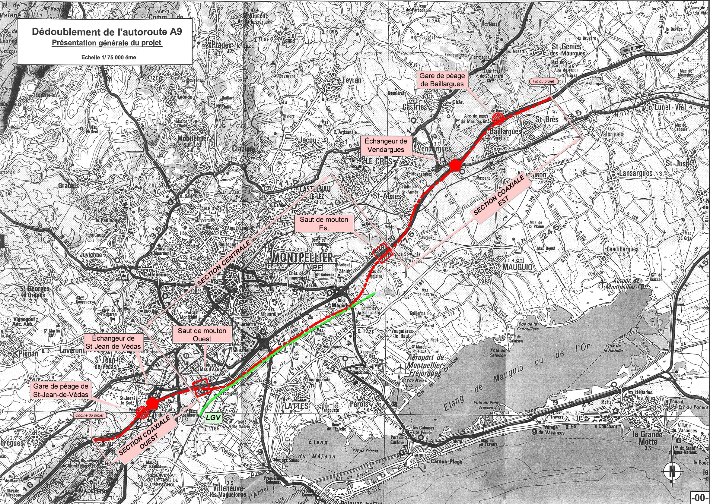 doublement de l'A9 autour de Montpellier: schéma d'ensemble